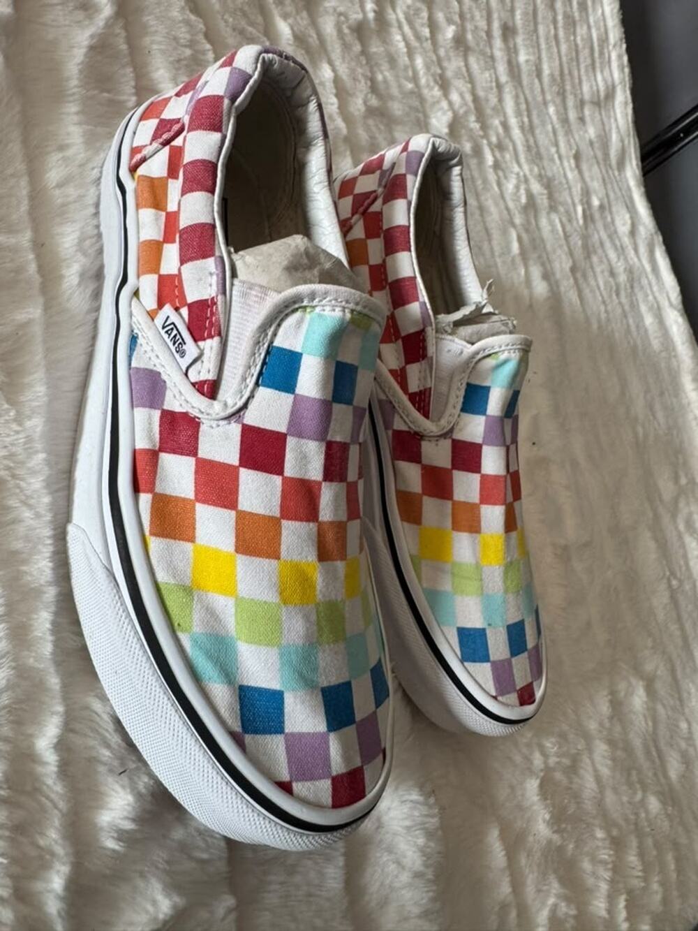 Vans Classic Slip-On Rainbow Checkerboard Canvas Shoes Men's 5.5 Women's 7